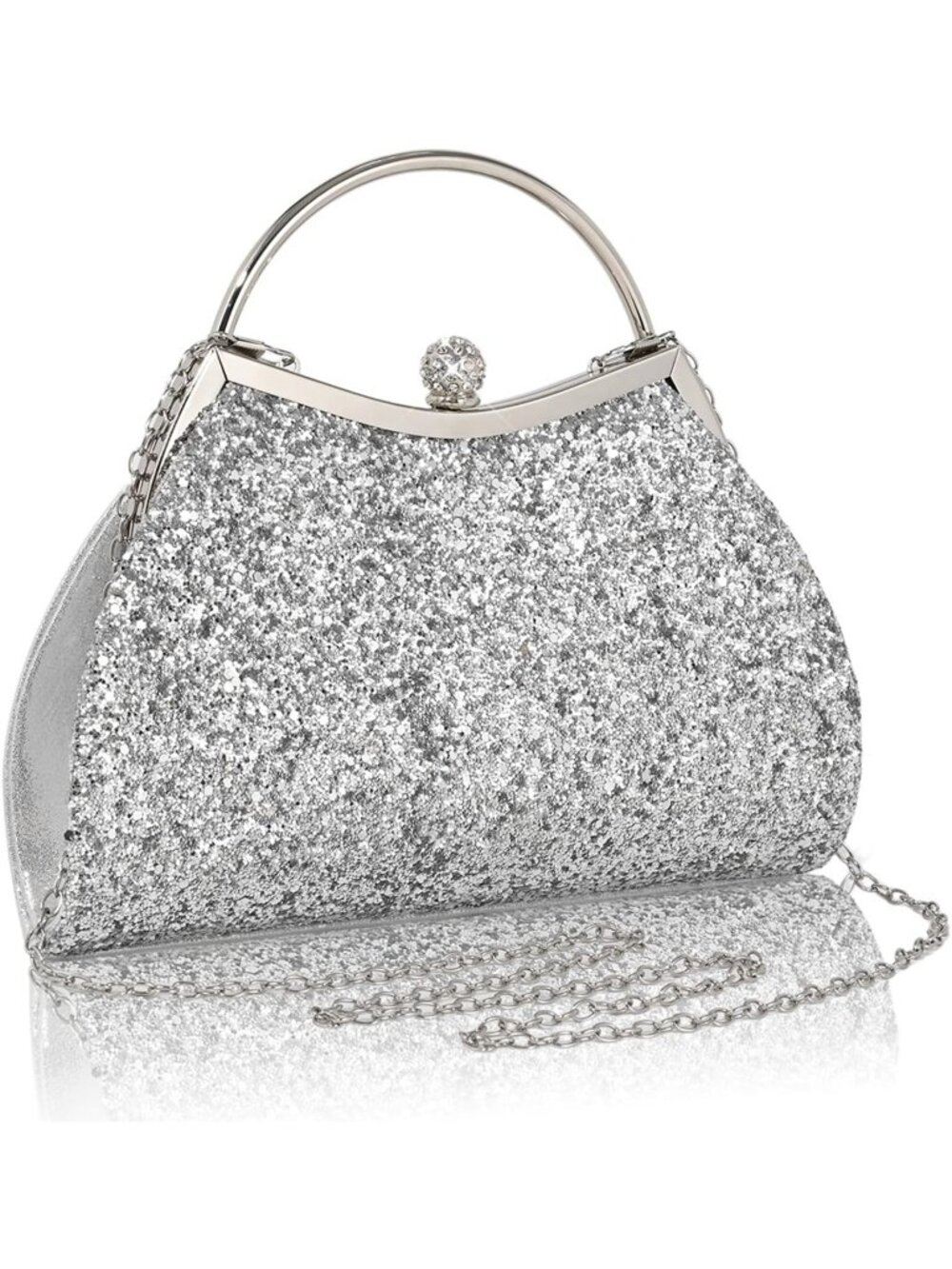 Women Sequin Silver Glitter Pleated Clutch Purse For Sparkly Evening Wedding Bag